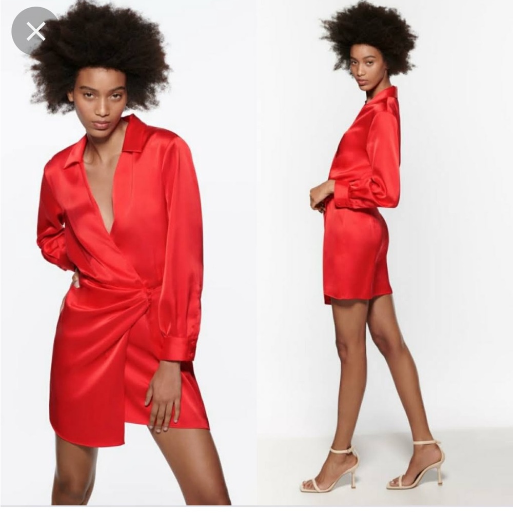 NWT Zara woman satin effect wrap dress intense red